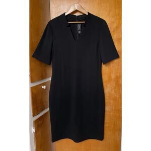 St. John Caviar Black Santana Knit Short Sleeve Split Neck Dress Womens Size 12